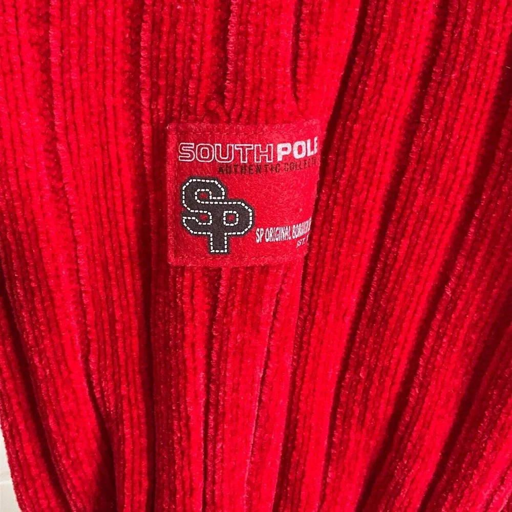 Southpole Sweater Men Large Red Gray White Stripe Chenille Pullover Buckeye‎